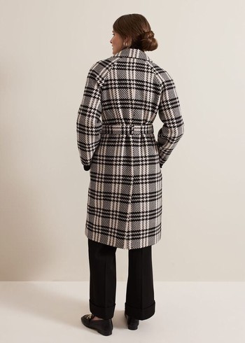 Phase Eight Petite Cassie Check Wool Wrap Coats Black/White Australia | FC3498071